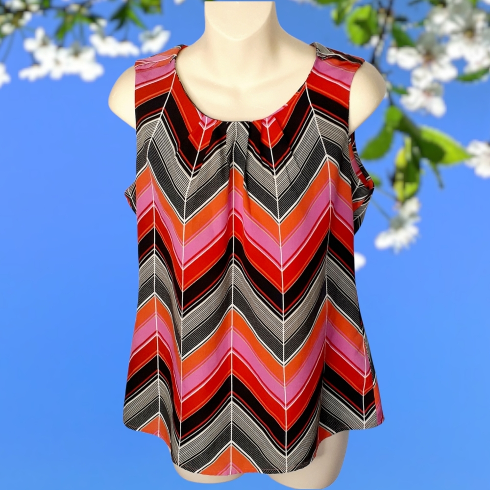 BANANA REPUBLIC Red & Black Geometric Aztec ZigZag Print Sleeveless Tank Top